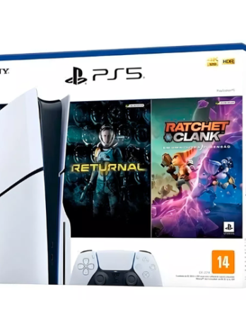 Console PlayStation 5 Midia Fisica Slim Branco 1TB Returnal e Ratchet e Clank Controle Sem Fio Dualsense Branco